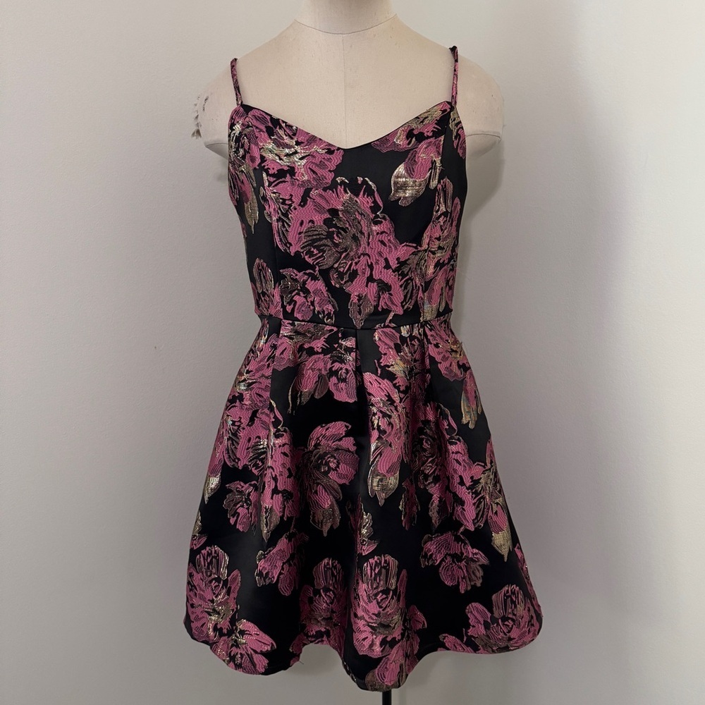 NEW Fate Medium Floral Jacquard Mini Dress ~ Fit & Flare Pink Black Party Dance